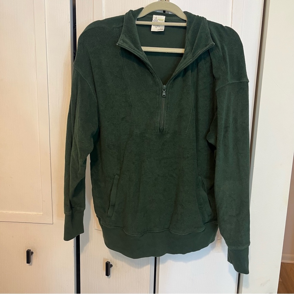 aerie Forest Green Quarter-Zip Fleece Pullover Hoodie